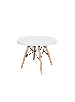 Mesa de Centro Redonda Pequena Blanca con Patas de Madera Estilo Eames