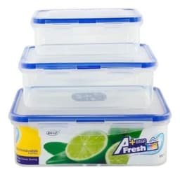 Set 3 Tupper Hermetico Alimentos Plastico Azul