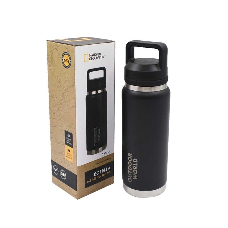 Botella Metalica Termica Doble Boca Ajustable Angosta y Ancha 800ml Negro