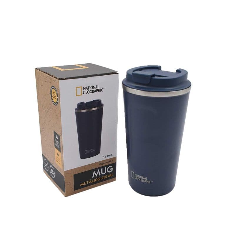 Mug Acero Inoxidable Tapa Flip Antideslizante 510ml Azul