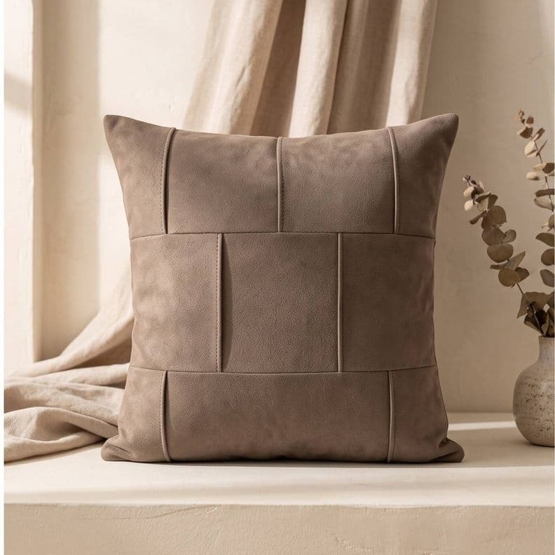 Set 2 Fundas de Cojin Cuero Tejido Entretejido Beige 45x45 cm Coleccion Toscana Mantova