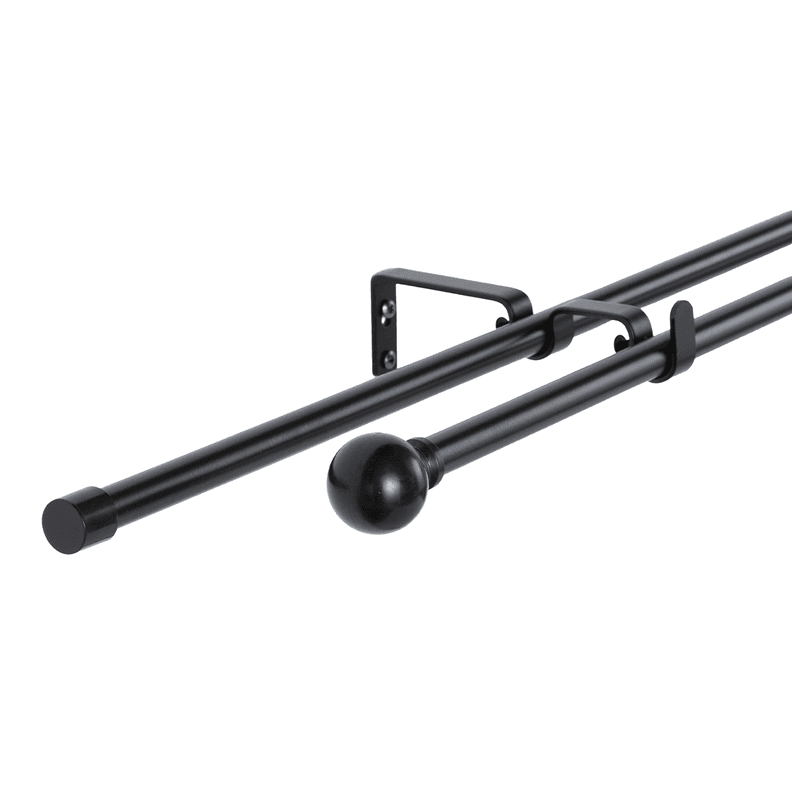 Set Barras para Cortina Doble 16/19 Mm Extensible 75-110 Cm A Muro Negro Bola