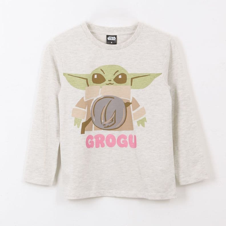 Polera Manga Larga Nina Grogu Gris Star Wars 6