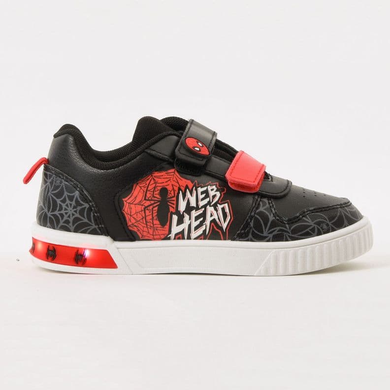 Zapatilla Luces Nino Velcro Spiderman Negro Marvel 24