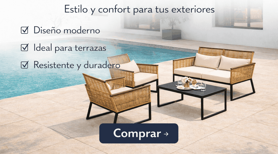 Juego Terraza Beige Sofa + Sillas + con Mesa Vidrio- Completo 4 Piezas