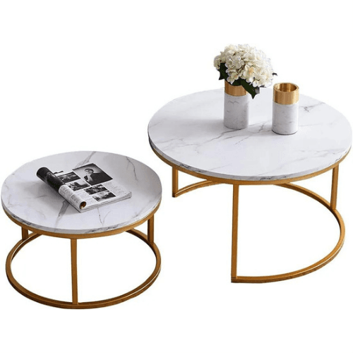 Mesa de Centro duo Elegance estilo marmol White and golden