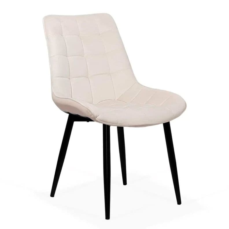 SILLAS DE COMEDOR ELEGANTE ACOLCHADO TERCIOPELO PATAS NEGRAS CUADRO Beige 0