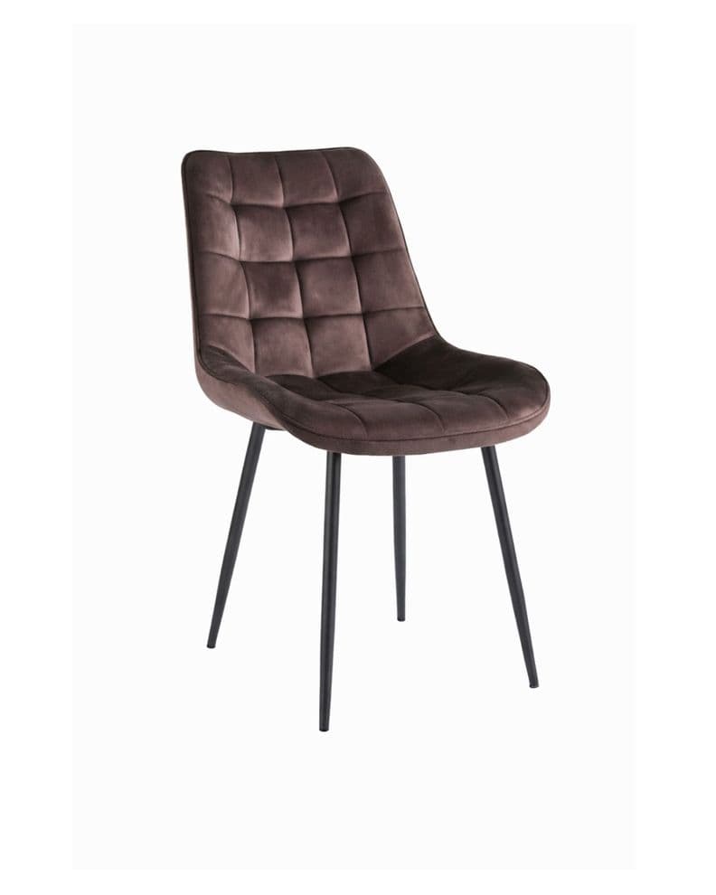 SILLAS DE COMEDOR ELEGANTE ACOLCHADO TERCIOPELO PATAS NEGRAS CUADRO Cafe