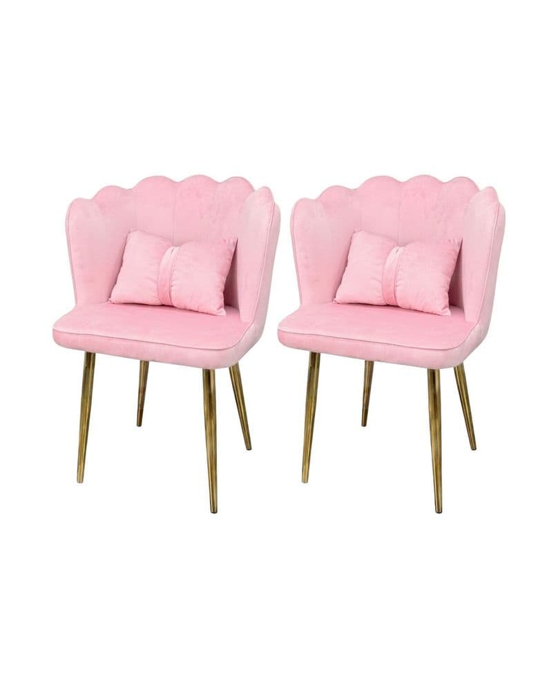 PACK 2 SILLAS SITIAL FANCY CON RESPALDO PETALO PARA TOCADOR Rosado Brillante