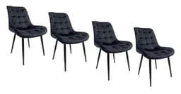 PACK 4 SILLAS DE COMEDOR ACOLCHADO FELPA PATAS NEGRAS CUADRO Negro 0
