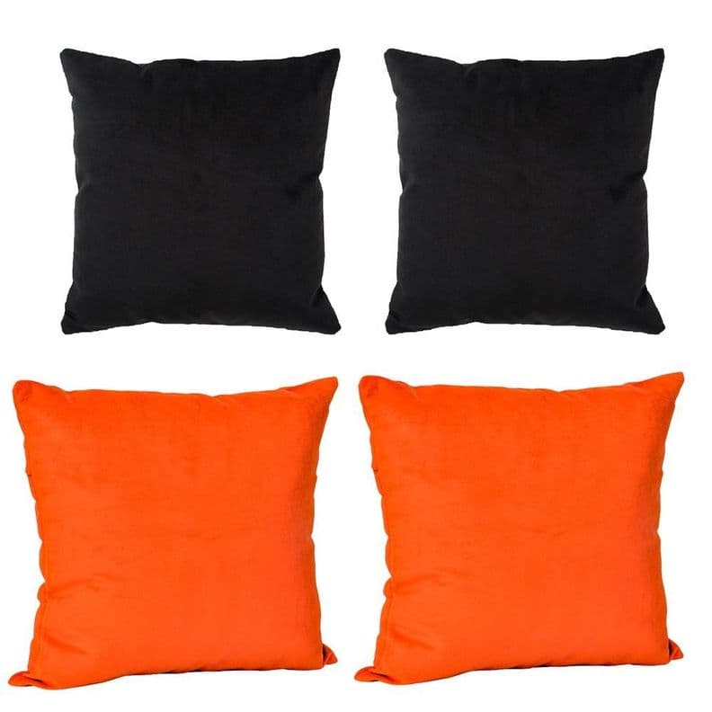 Set 4 Cojines combinados 40X40 Felpa velvet Naranja y Negro