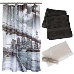 Set Cortina Bano Brooklyn + Juego de Toallas Negro