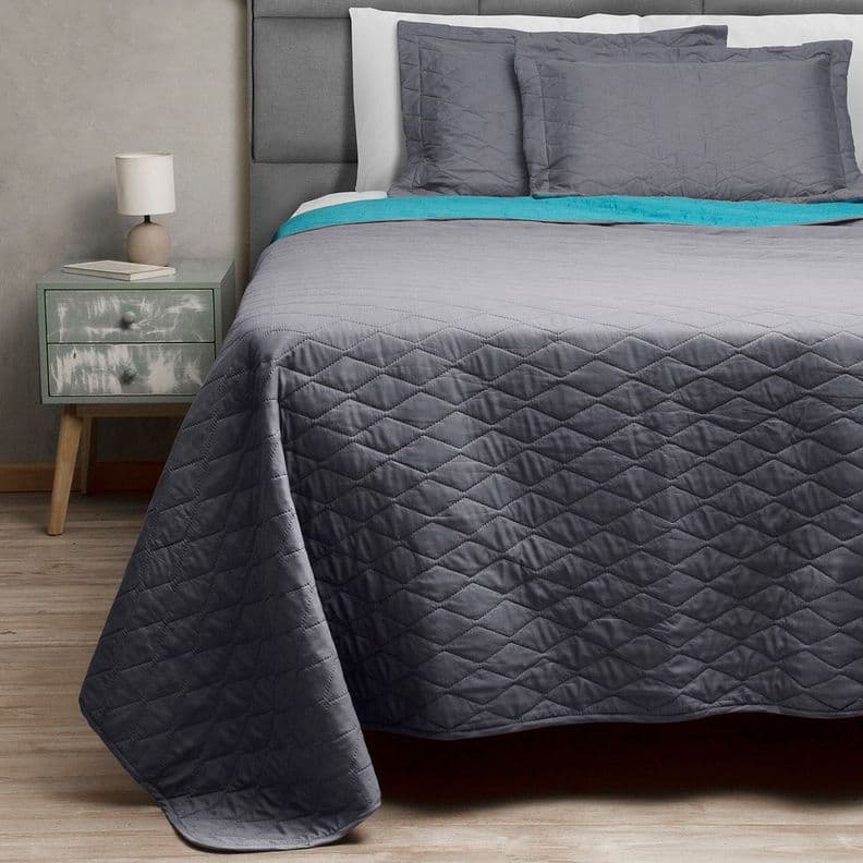 Quilt Bicolor Masel 2 plazas Gris-Turquesa
