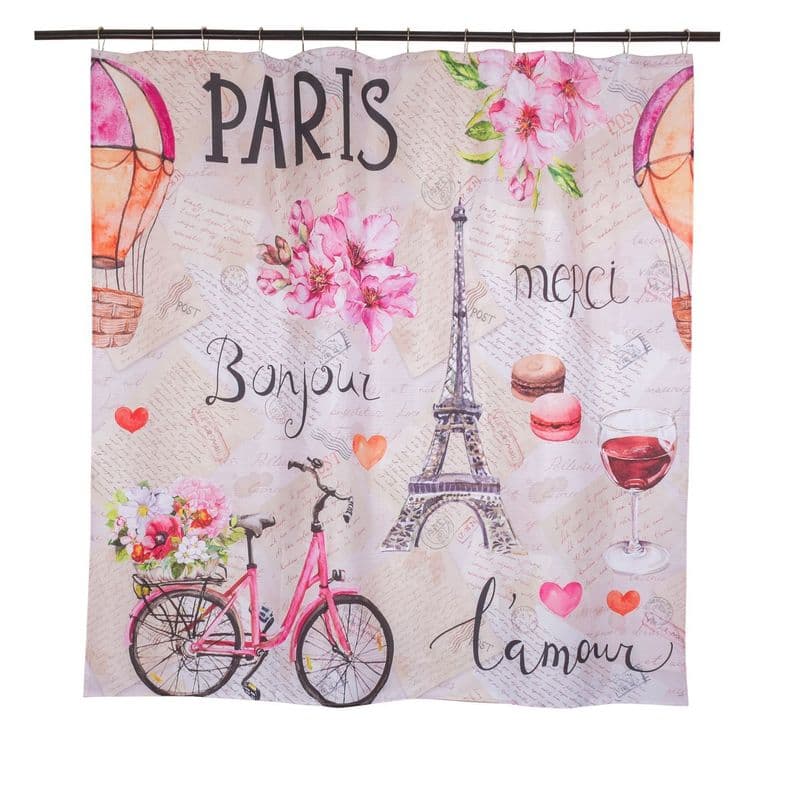 Set Cortina Bano Paris Bonjour 1.80x1.80 cm. Blanco