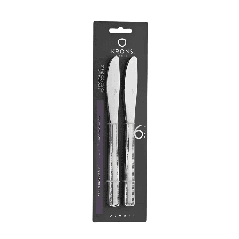Set 6 Cuchillos Mesa Perlados Krons Acero Inoxidable Plateado