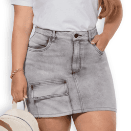 Mini Falda Cargo Gris Mujer Talla Grande Mezclilla Elasticada P17032165