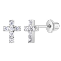 Aros de cruz con circones de plata 925 para bebes y ninas Plateado