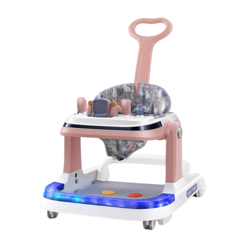 Andador Plegable Con Pedal Musical Luces Y Mesita Comedor Rosado 0