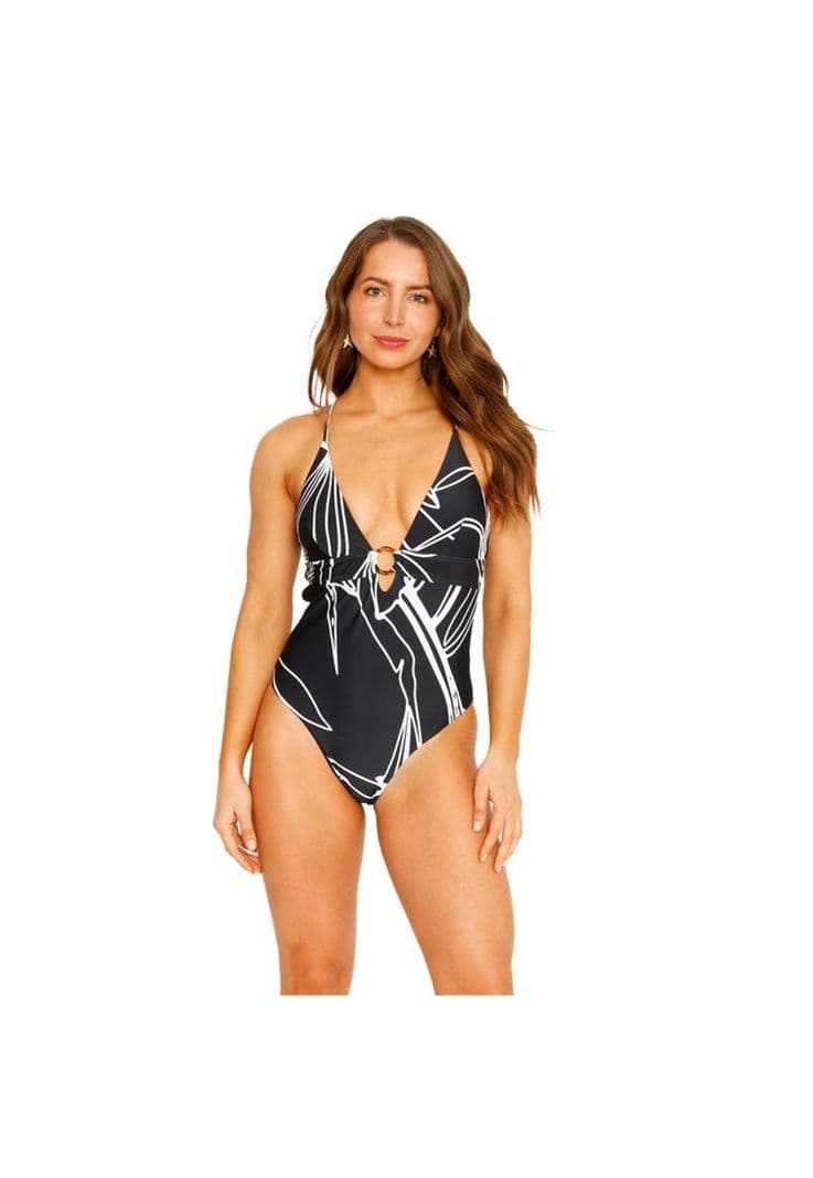 Traje de Bano Entero Triangulo Estampado para Mujer Negro L