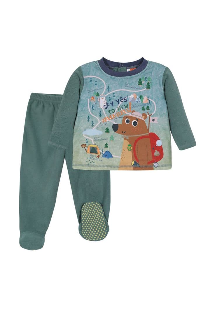 Pijama Bebe Nino Conjunto Polar Sustentable Verde H2O Wear 9 A 12 Meses