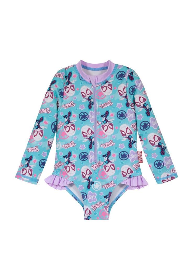 Traje de Bano Bebe Nina UV 50 Manga Larga Disney Celeste 9 A 12 Meses