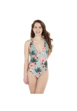 Traje de Bano Entero Mujer H2O Wear Halter Flores Verde XL
