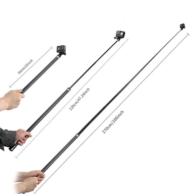 Baston Selfie 2.7M de fibra de carbono para Gopro u otras Camaras deportivas Negro