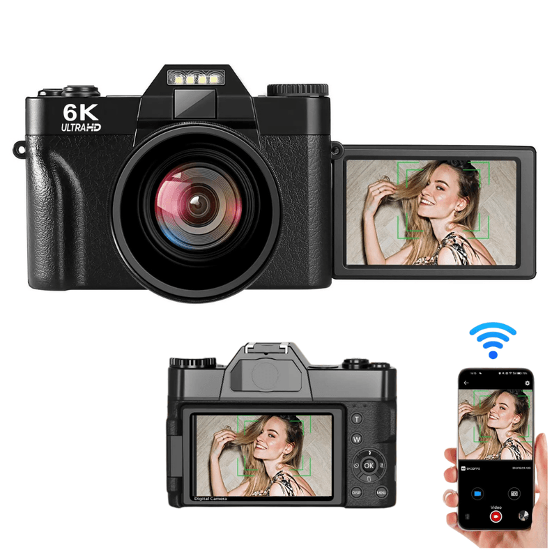Camara Digital 6K 64MP Pantalla 180 con WiFi y Zoom 16X