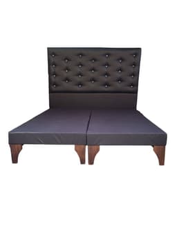 Base Europea Dividida + Respaldo a Piso Negro Eco Cuero Boton Diamante