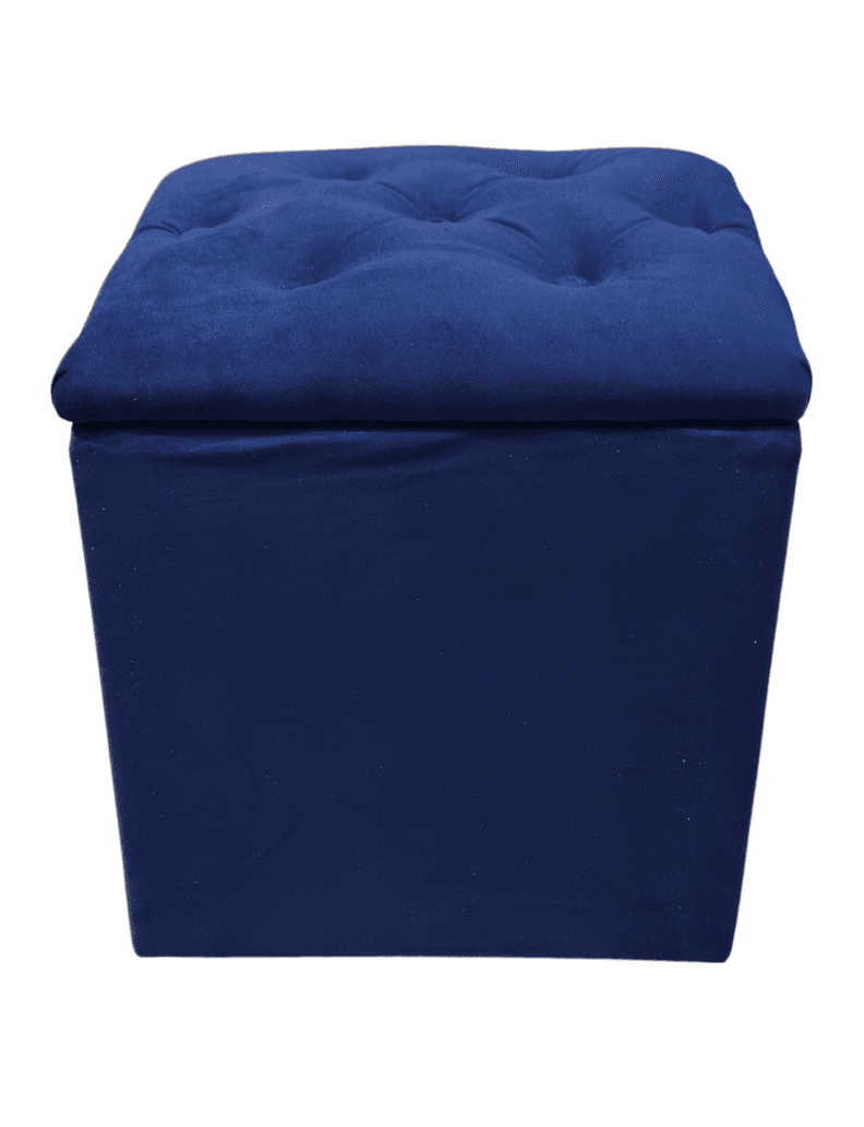 Pouf Baul azul Marino Felpa Botone 40x33x50 Rimar