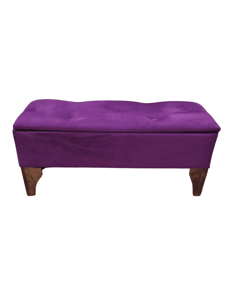 Banqueta Baul Boton Morado Felpa Muebles Rimar