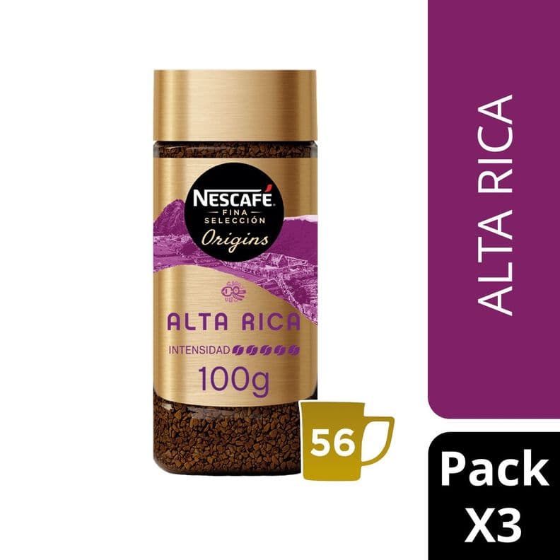 Cafe NESCAFE FINA SELECCION ORIGINS Alta Rica Frasco 100g Pack X3