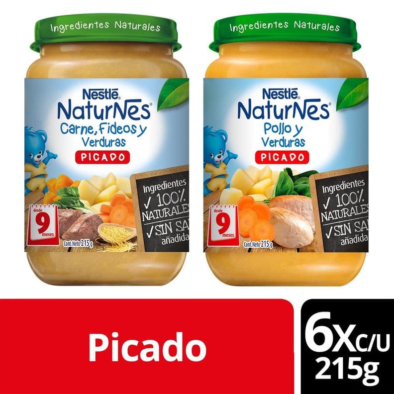 Picado NESTLE NATURNES Pollo y Carne Pack x12 Celeste