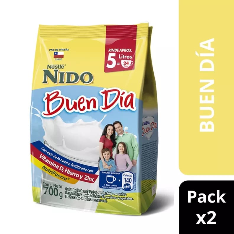 Pack Leche en Polvo NIDO Buen Dia Bolsa 700g x2