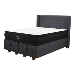 Cama Baul 2 Plaza L200 cm Colchon Black Prime Modelo Dos Respaldo Rueda Logo Gris