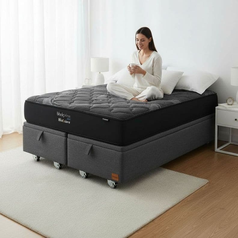Cama Baul 2 Plazas L200 Colchon Black Prime Modelo Uno Rueda Pyton Gris