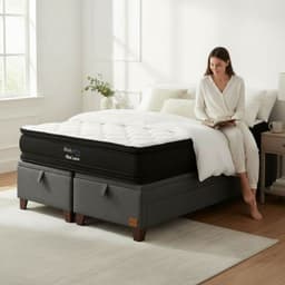 Cama Baul 2 Plazas L190 cm Colchon Black Prime Modelo Dos Con Patas De Madera 11 cm Gris