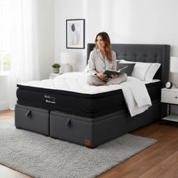 Cama Baul 2 Plazas L200 cm Colchon Black Prime Modelo Dos Respaldo Con Pata de 11 cm Gris