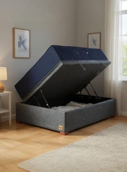 CAMA BAUL GRIS 1 PLAZA L190 + COLCHON CIC PREMIUM + PATAS DE 4.5 CM