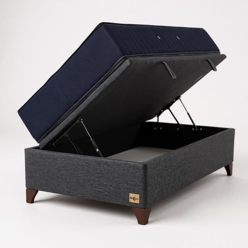CAMA BAUL GRIS 1,5 PLAZA L190 + COLCHON CIC PREMIUM + PATAS DE 11 CM