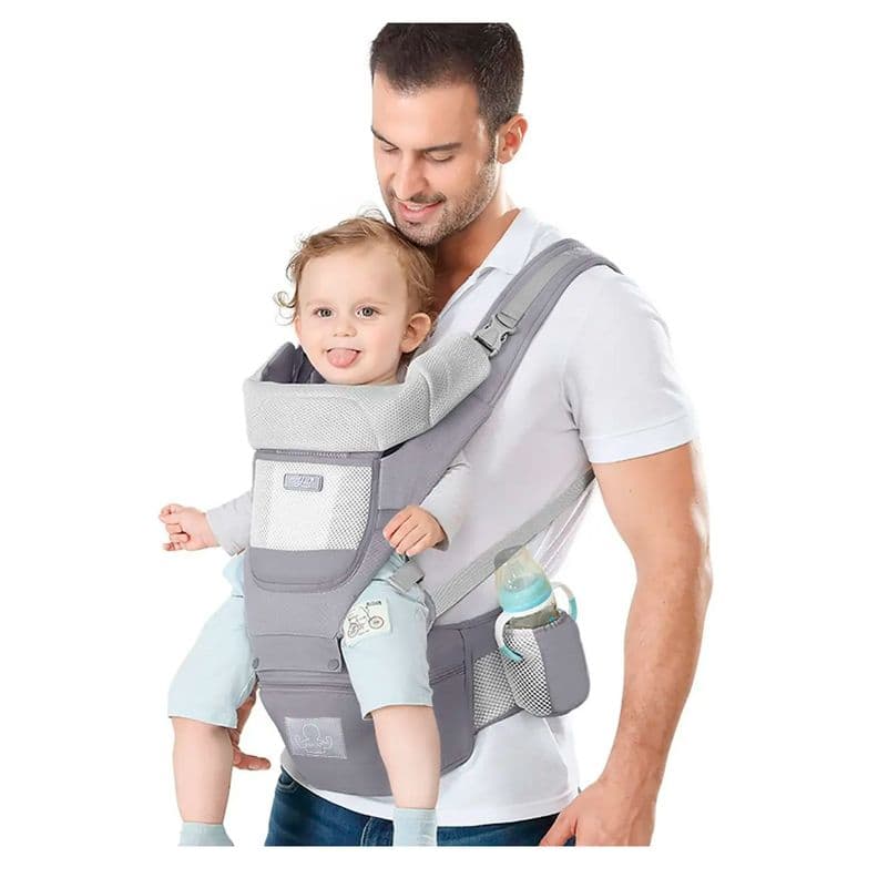 Mochila Porta Bebes Ergonomica Asiento Multifuncional 6 En 1 Gris