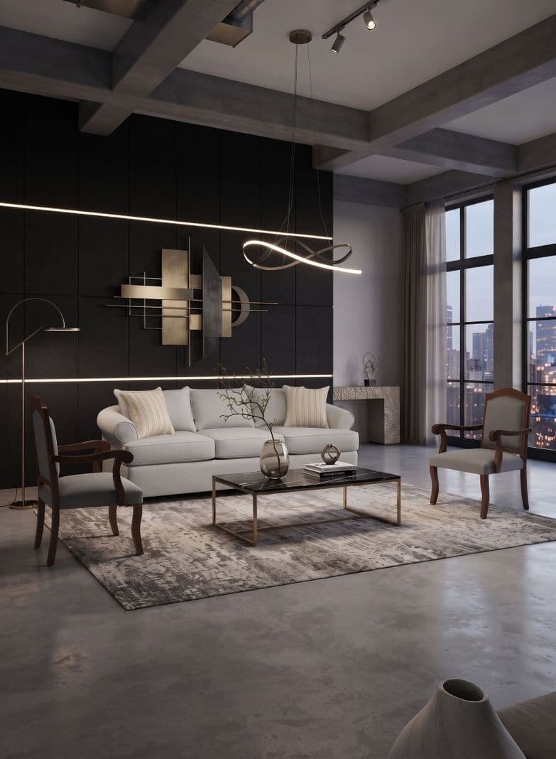 Juego de Living 311 Antonia gris claro sofa con resortes + 2 sitiales madera