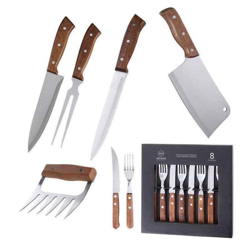 Set Parrillero 13 Piezas Arthome Acero Inoxidable con Hacha y Garra de Oso