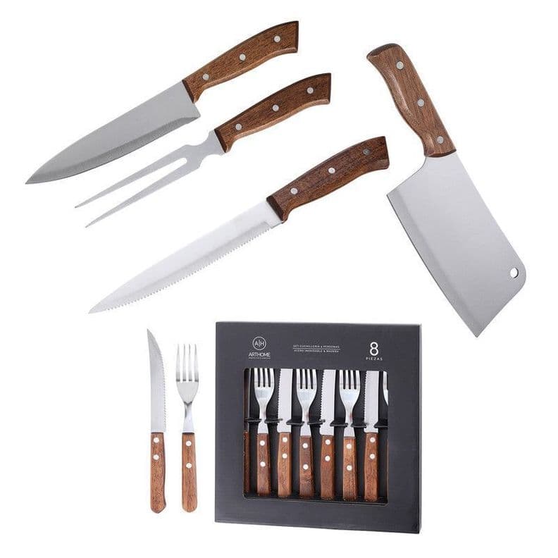 Set Parrillero 12 Piezas Arthome Acero Inoxidable con Hacha y Cuchillos