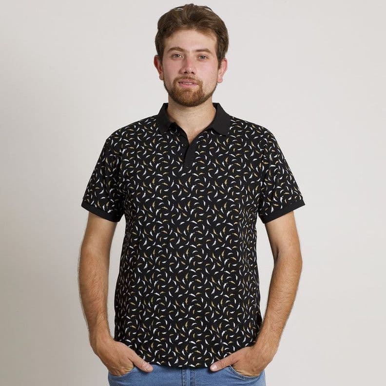 POLERA HOMBRE MC CUELLO POLO NEGRA / PLUMAS Negro S
