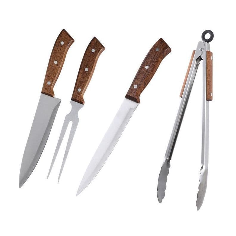 Set Parrillero 4 Piezas Arthome Acero Inoxidable con Pinza y Cuchillos