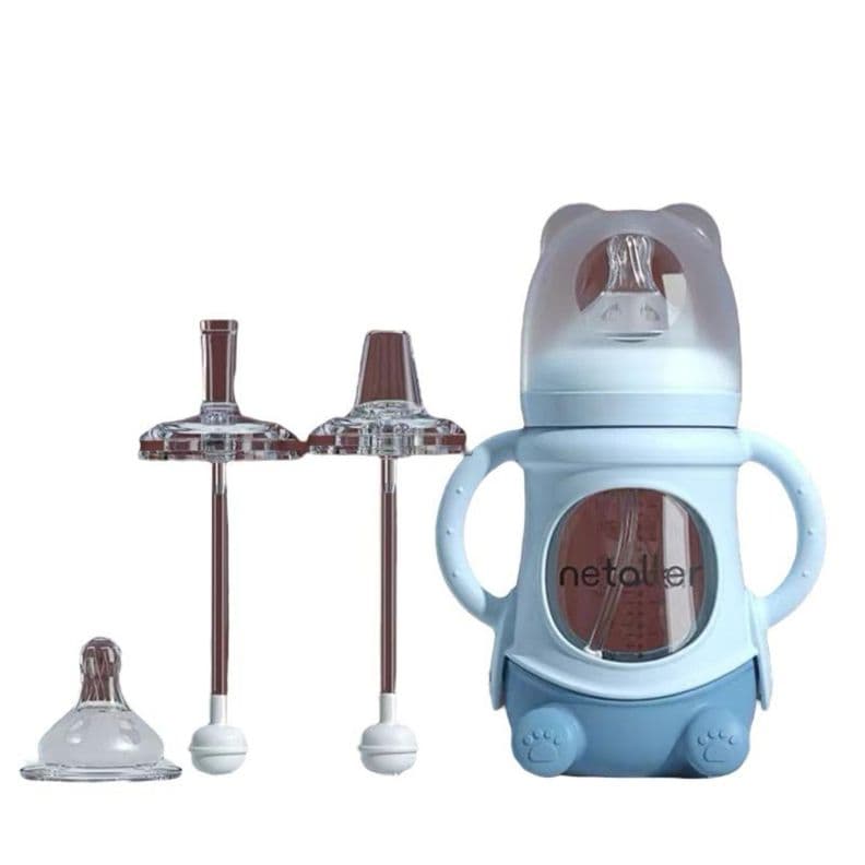 Mamaderas Con Chupetes Y Protector LuBabycas Azul