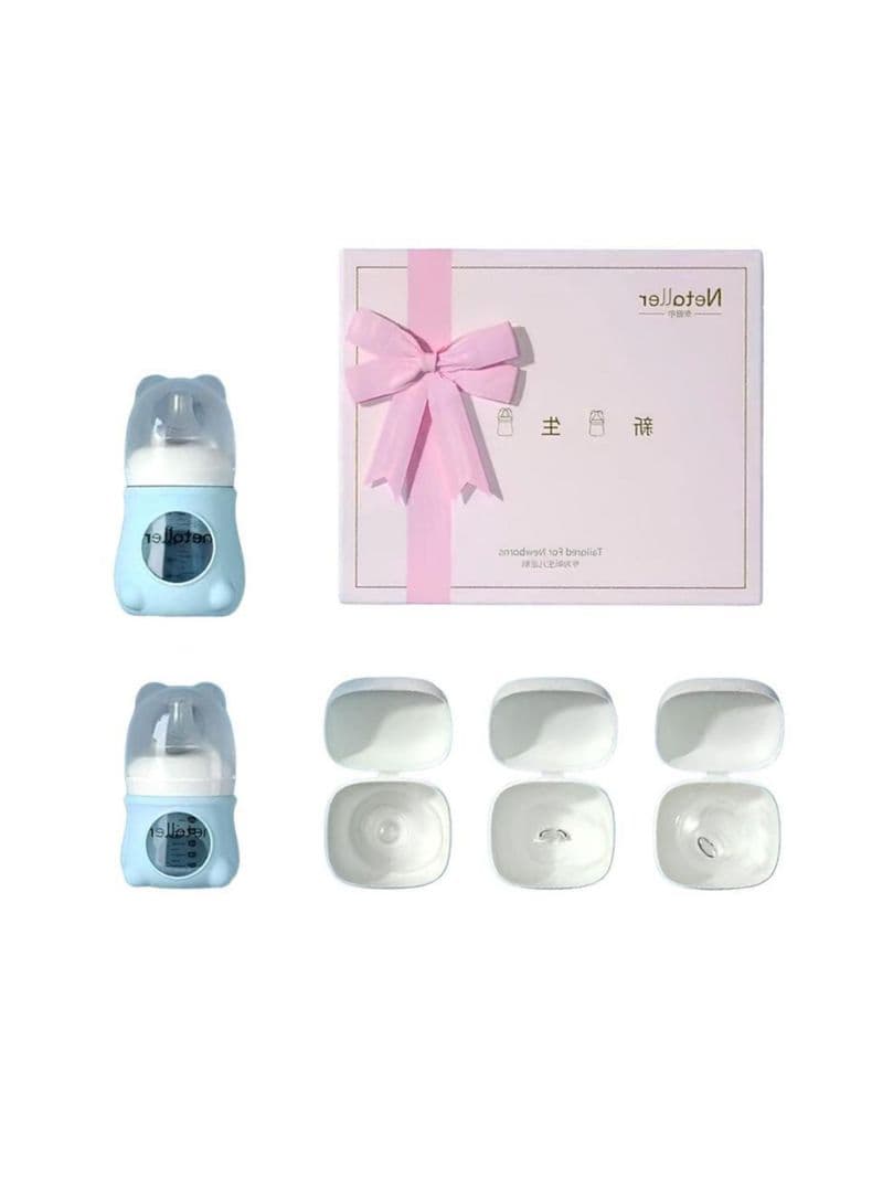 Set 2 Mamaderas Con Protectores 3 Chupetes Caja LuBabycas Azul