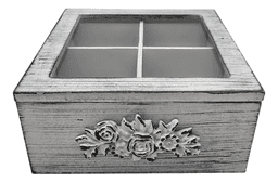 Caja De Te Mediana De Madera 4 Espacios Diseno Romantico Gris