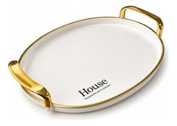 Bandeja Elegante Servir Con Dorado Decorativa Redonda Redonda Blanco